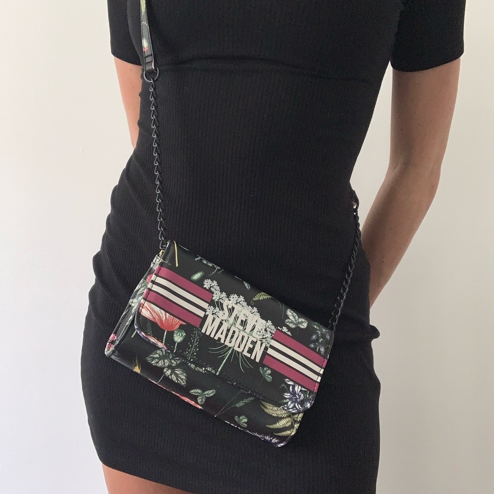 Steve Madden Black and Pink Floral Crossbody Bag